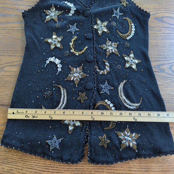Michael Simon Beaded Y2K Vest Women’s Sweater Sz S Celestial Stars Moon Sequin - Picture 15 of 16
